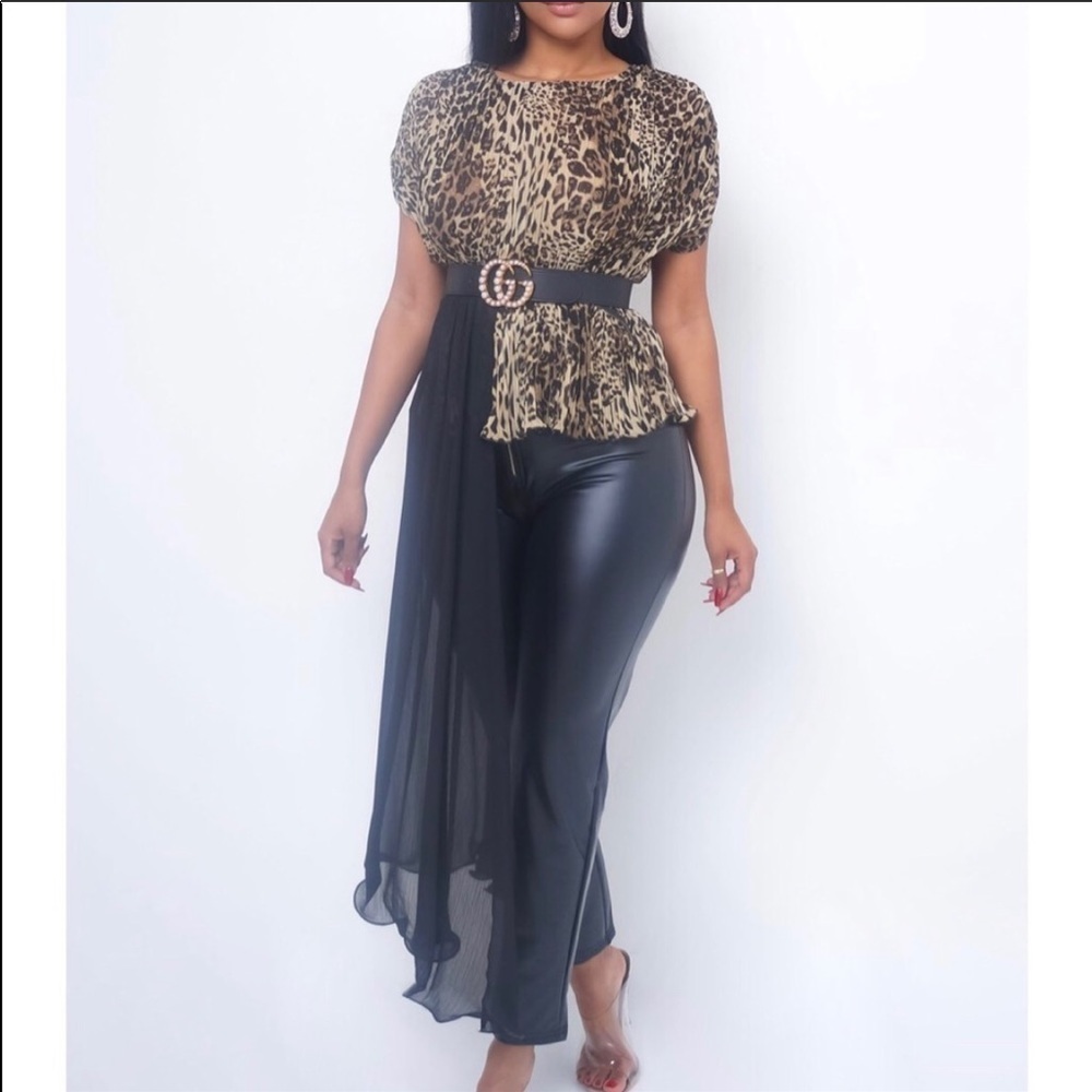 Deco Lux Leopard and Black Top Chiffon Top